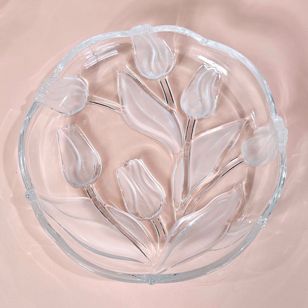 Mikasa Tivoli Tulip 7" Plates Frosted & Clear Glass Set of‎ 4 Dessert Luncheon